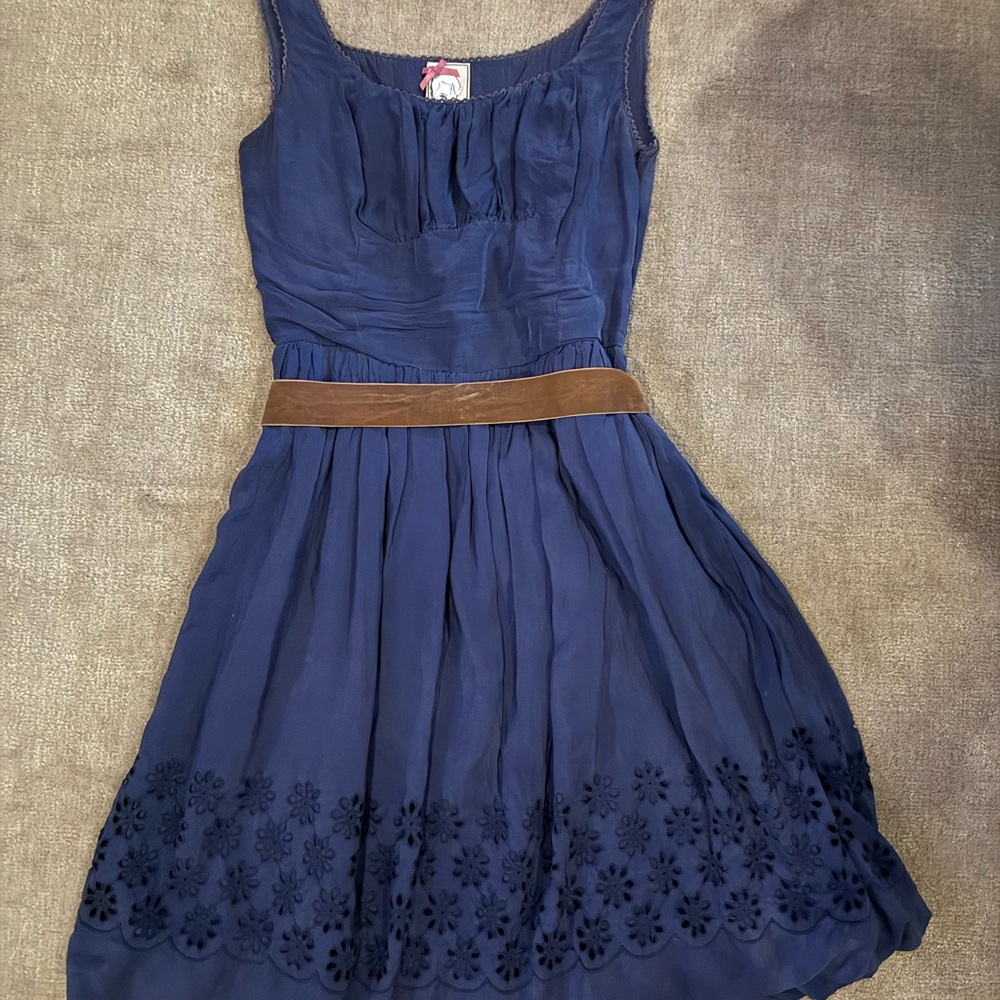 Yoana Baraschi Vintage Navy Dress with Brown Felt Belt